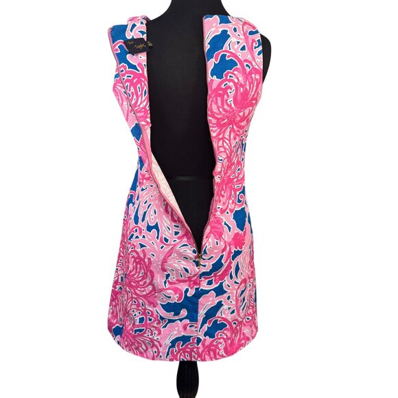 Just Taylor Size 4P Sleeveless Pink & Blue Floral Textured Shift Dress - Picture 13 of 14